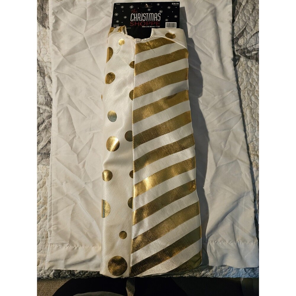 Christmas Tree‎ Skirt 48 inches The Christmas Shoppe Gold Dots & Stripes, NWT